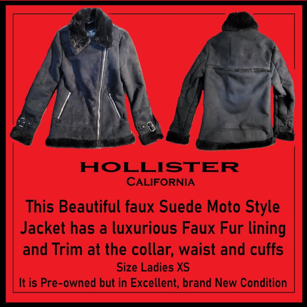 Beautiful, Luxurious Hollister Faux Fur/Suede Moto style jacket, Size Ladies XS